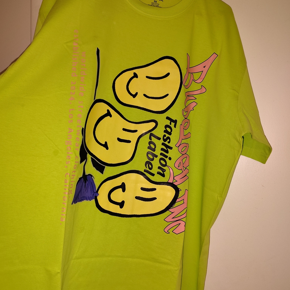 Vibrant Green Short Sleeve Tee with Cartoon Graphics